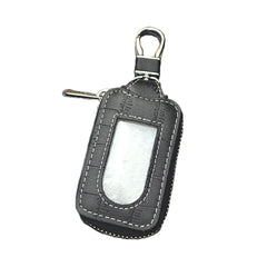 Genuine Leather Zipper Key Holder Case with Transparent Window