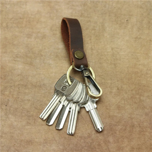 Cowhide Leather Keychain Pocket Car Key Clip Ring Buckle Men Women Gift