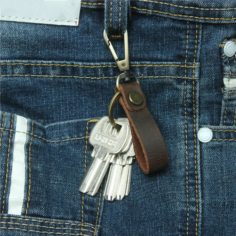 Cowhide Leather Keychain Pocket Car Key Clip Ring Buckle Men Women Gift
