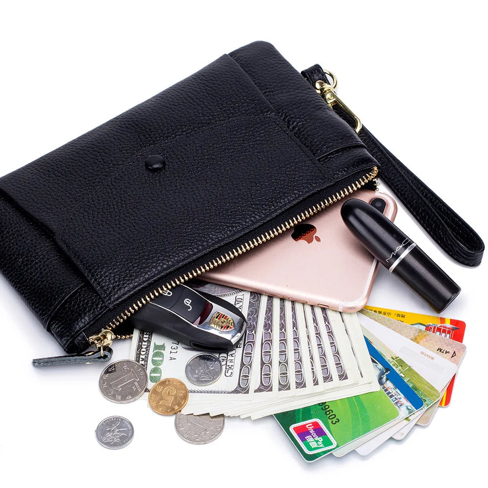Soft Leather Thin Women Clutch Handbag Long Zip Wallet Pouch