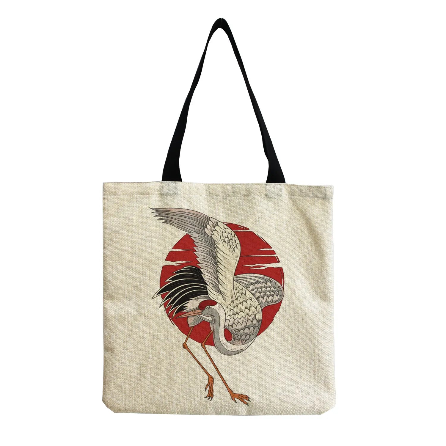 Red Crowned Crane Foldable Animal Women's Shopping Bag Print Handbags