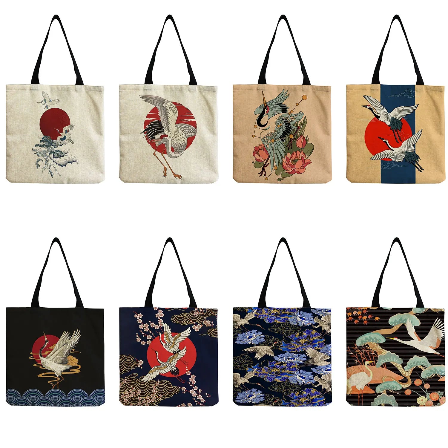Red Crowned Crane Foldable Animal Women's Shopping Bag Print Handbags
