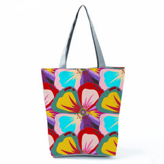 Red Floral Tote Bag Bright Colors Large Capacity Shoulder Handbag