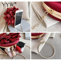 Red Flower Clutch Purse Crystal Diamond Wedding Silk Handbag