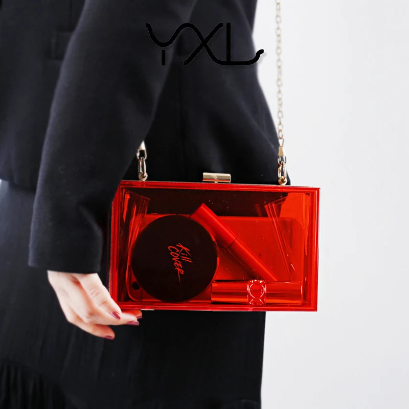 Clear Jelly Clutch Bag Transparent Crossbody Purse High Acrylic Candy Red