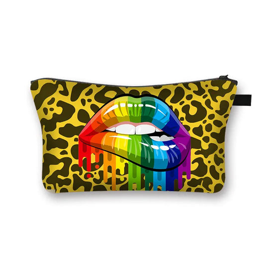 Red Lip 3D Printing Makeup Bags Multicolor Pattern Girls Cosmetics Pouchs