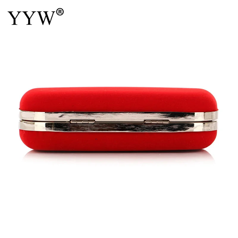 Red Velvet Evening Clutch Bag with Chain Strap for Prom Party Wedding