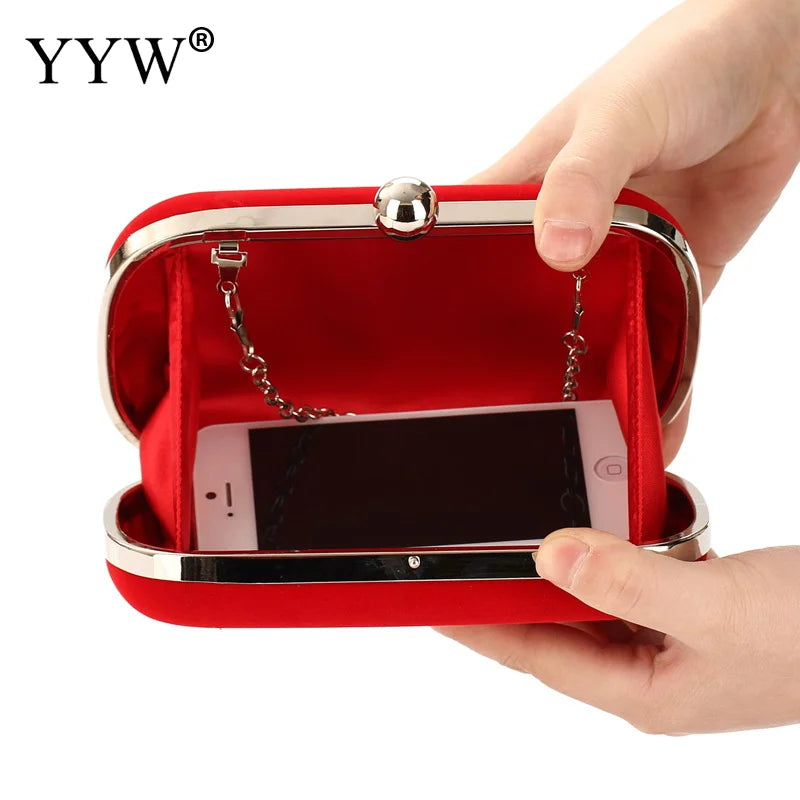Red Velvet Evening Clutch Bag with Chain Strap for Prom Party Wedding