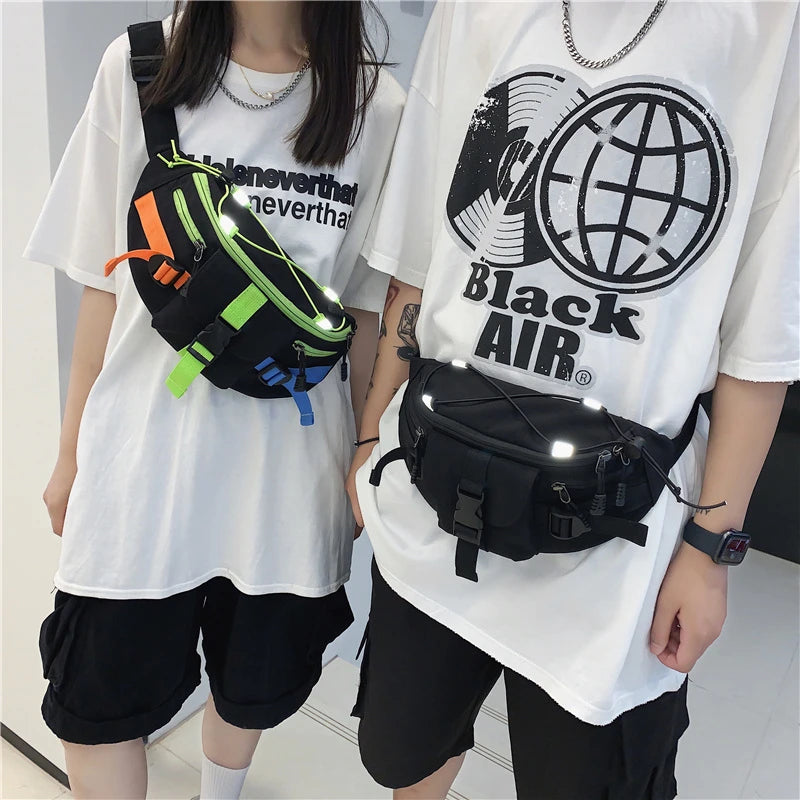 Reflective Waist Bag Unisex Shoulder Crossbody Chest Pack Hip Hop Nylon Fanny Pa