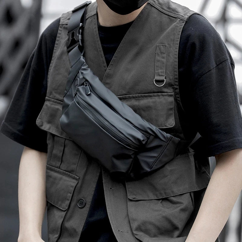 Reflective Zipper PU Leather Waist Bag Multifunction Crossbody Safe Chest Bags