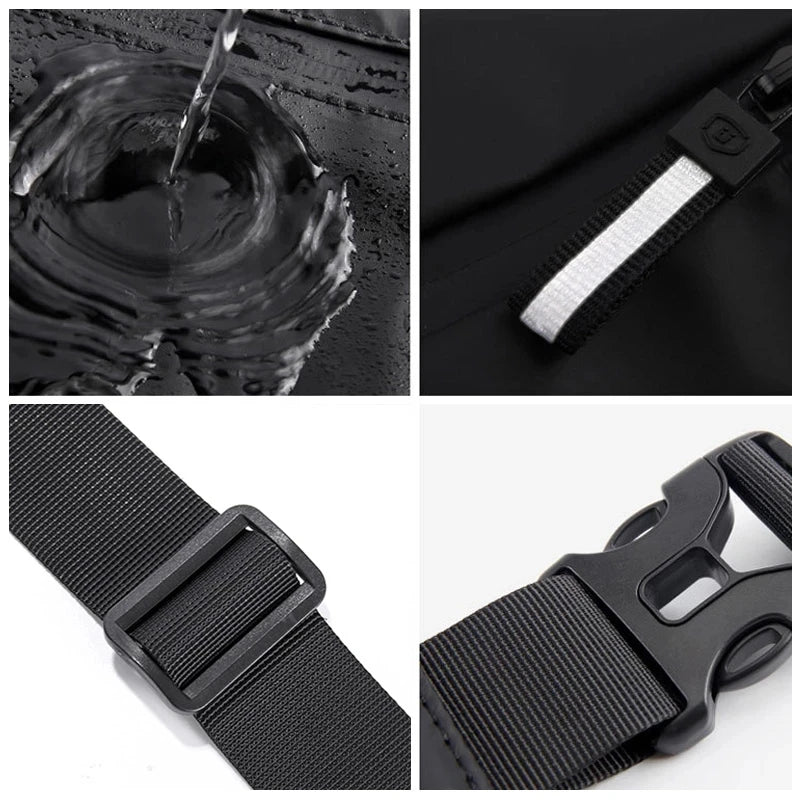 Reflective Zipper PU Leather Waist Bag Multifunction Crossbody Safe Chest Bags