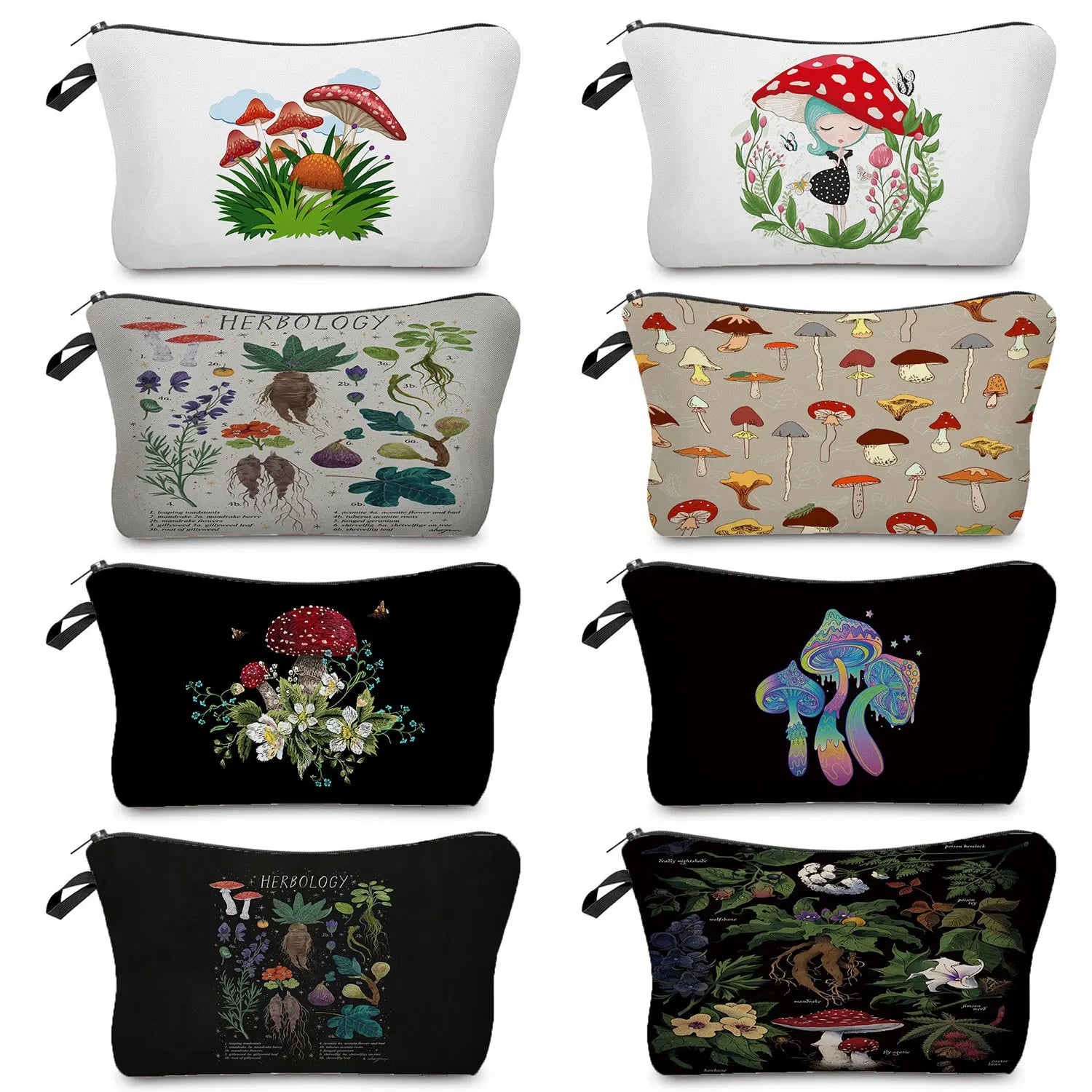 Mushroom Print Cosmetic Bags Heat Transfer Makeup Bag