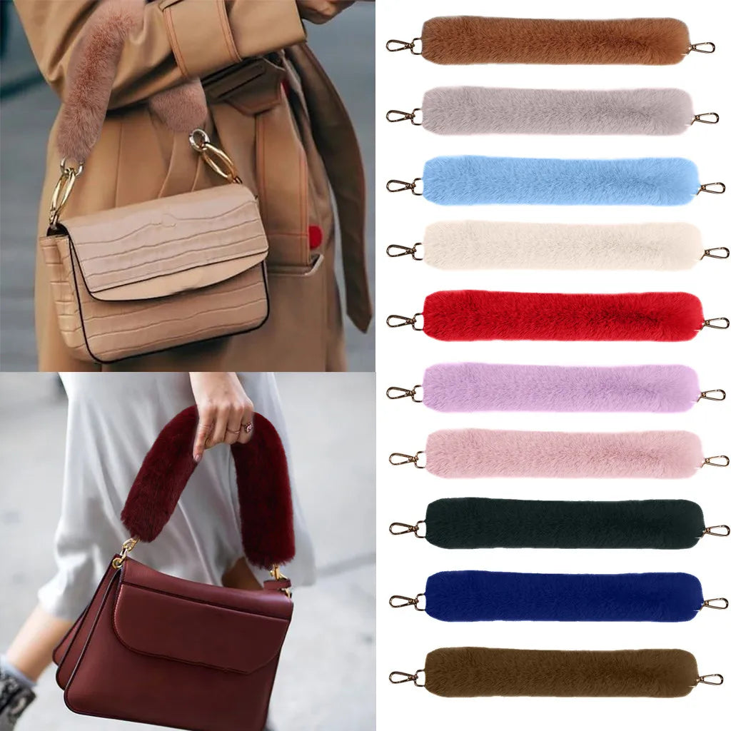 Women Plush Bag Strap Shoulder Handbag Strap Faux Fur Bag Belts