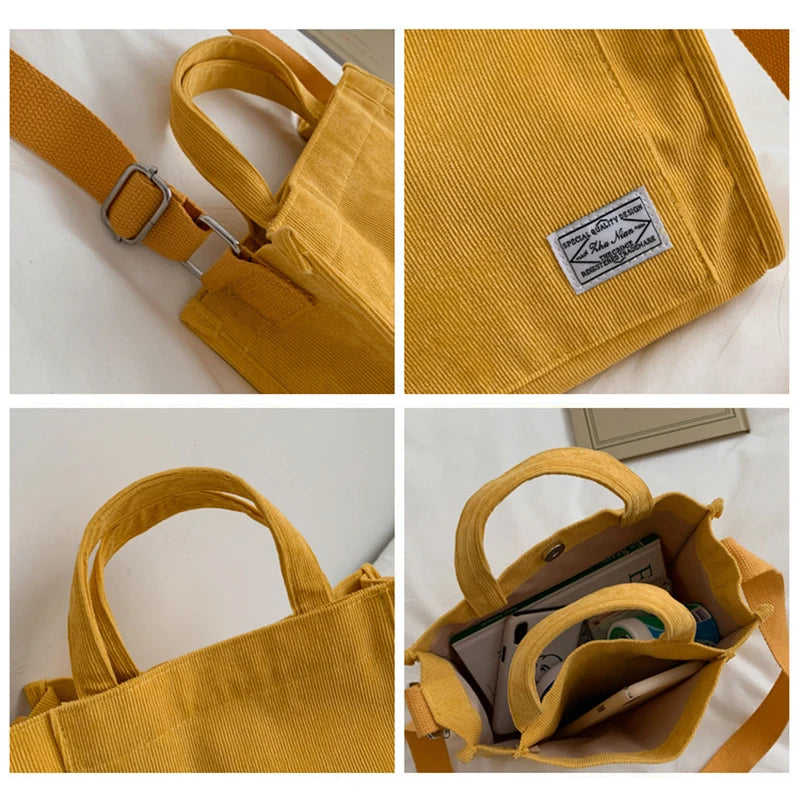 Retro Art Canvas Crossbody Bag for Women Corduroy Casual Tote