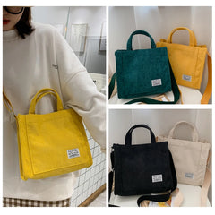 Retro Art Canvas Crossbody Bag for Women Corduroy Casual Tote