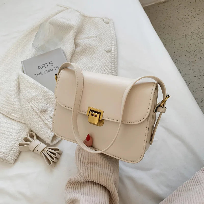 Retro Leather Handbag Small Square Tote Bag