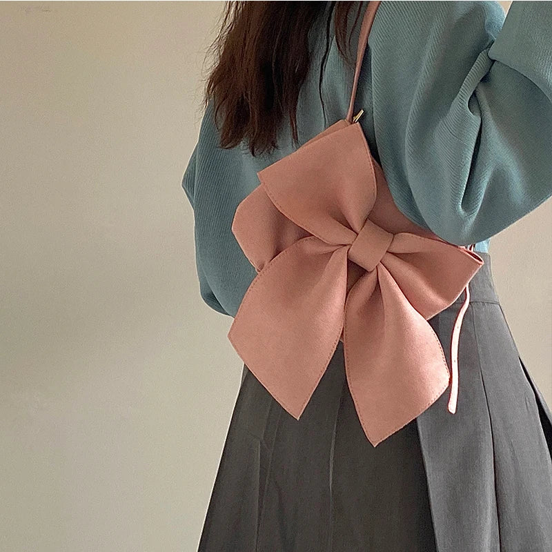 Retro Bowknot Women's Underarm Bag Small Tote Shoulder Bags Pink Handbags