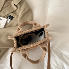 Brown Lamb Wool Handbag Women's Faux Suede Lady Crossbody Bag