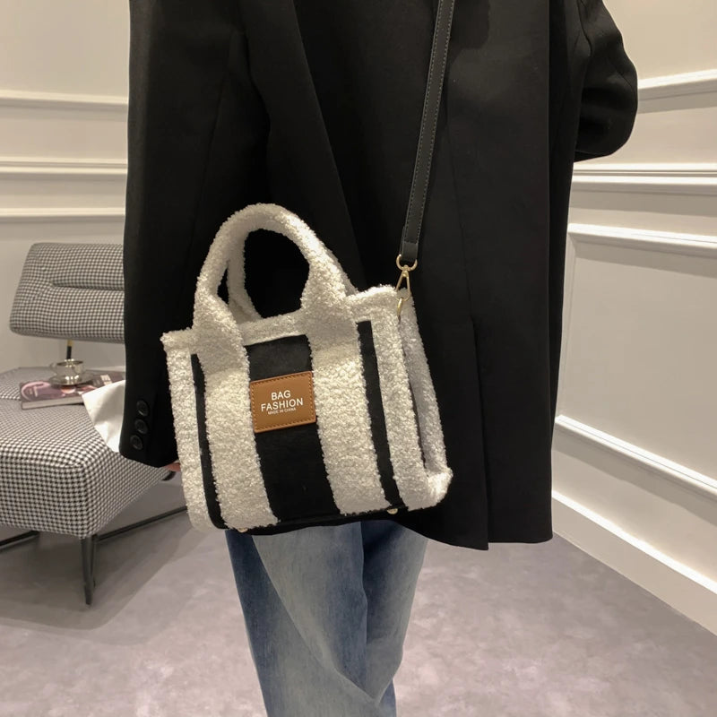 Brown Lamb Wool Handbag Women's Faux Suede Lady Crossbody Bag