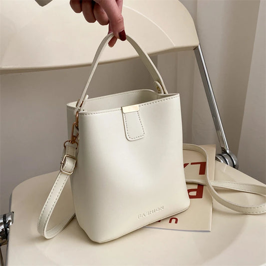 Retro Bucket Bag Ladies Shoulder Bag Solid PU Messenger Bag