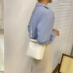 Retro Bucket Bag Ladies Shoulder Bag Solid Texture PU Messenger Bag