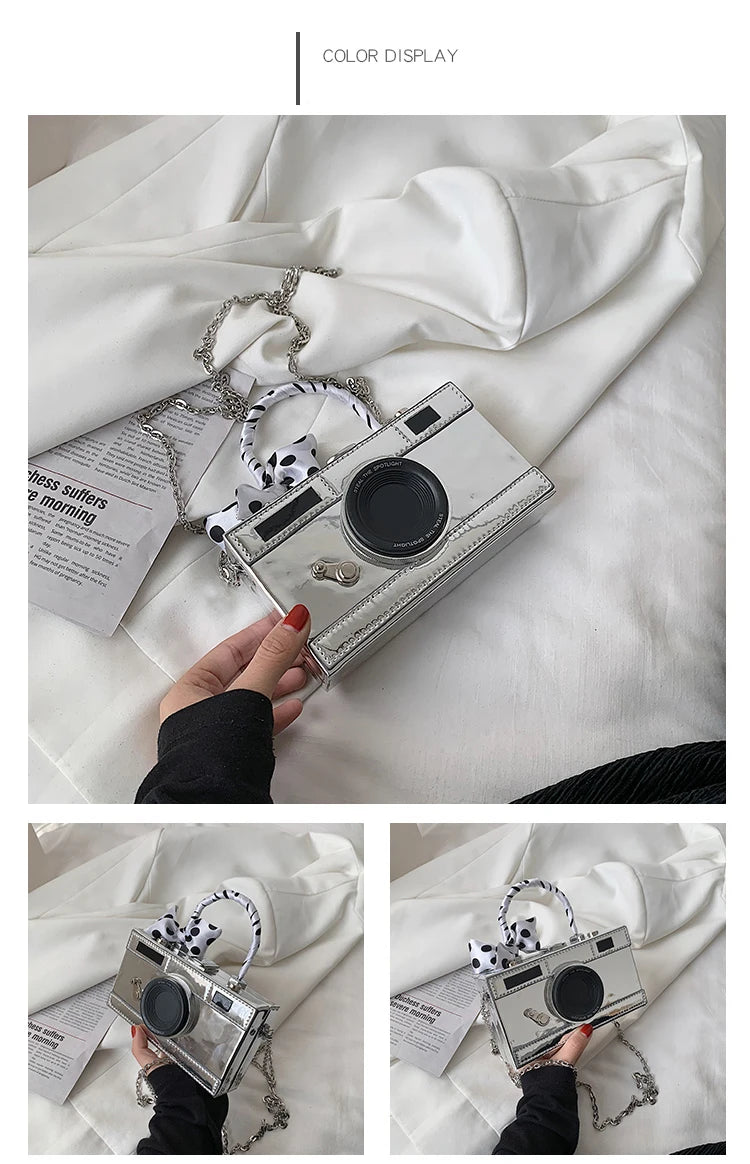Vintage Camera Style Ladies Party Handbag with Chain Shoulder Bag