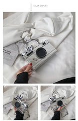 Vintage Camera Style Ladies Party Handbag with Chain Shoulder Bag