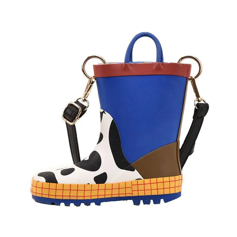 Retro Cartoon Rain Boots PU Waterproof Messenger Bag Large Capacity Tote Bag