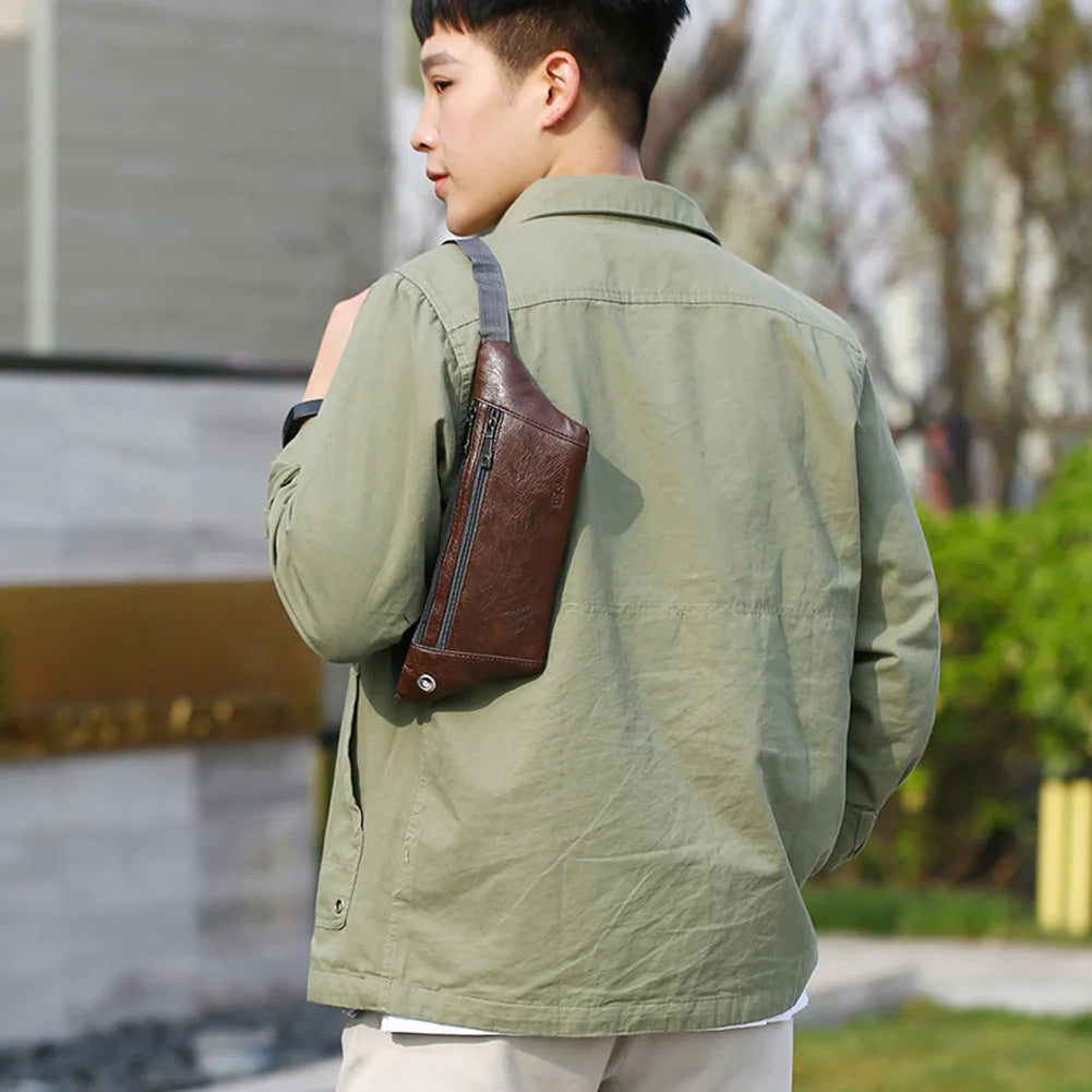 Vintage Men PU Leather Phone Pouch Fanny Pack Chest Waist Crossbody Bag