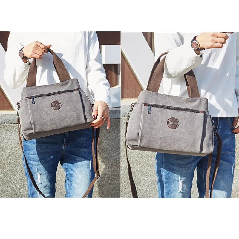 Casual Canvas Shoulder Bag Large Capacity Multi-compartment