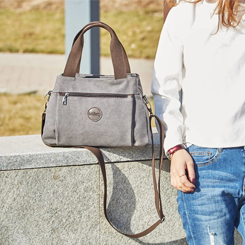 Casual Canvas Women's Shoulder Bag Large Capacity Multi-compartment Bag