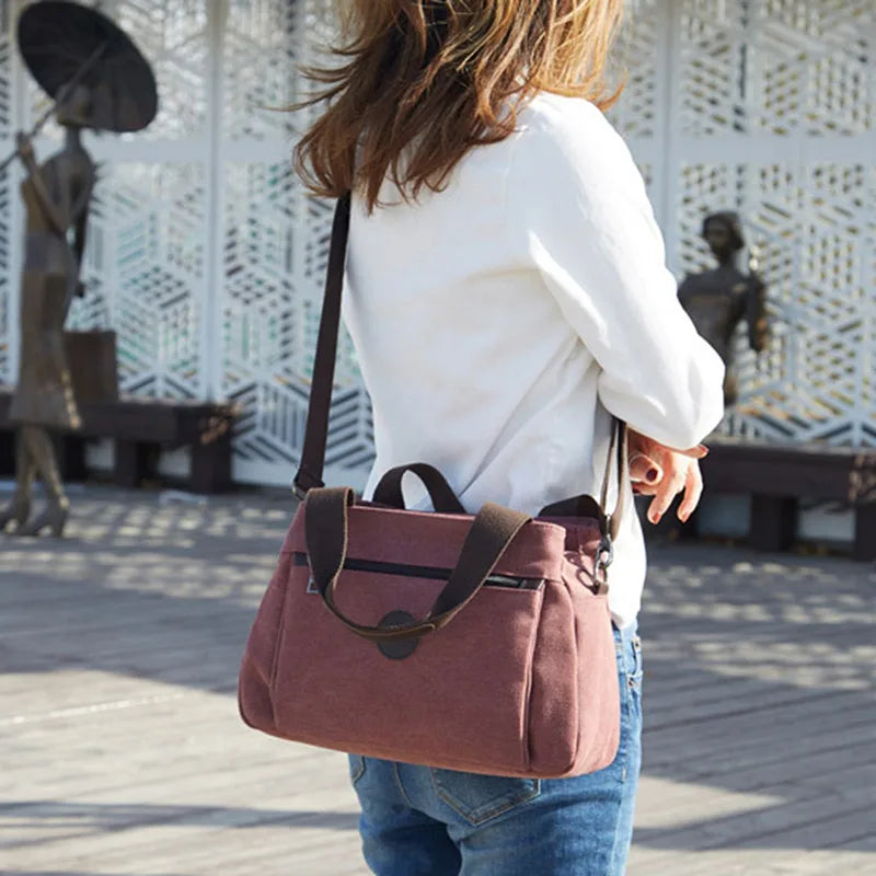 Casual Canvas Shoulder Bag Large Capacity Multi-compartment
