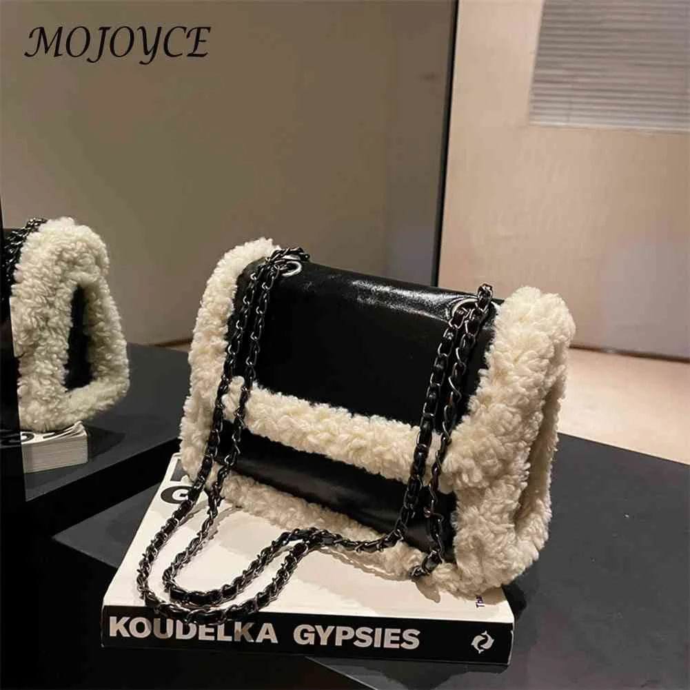 Retro Chain Shoulder Bags Fleece Faux Suede Handbag PU Splicing Vintage Satchel