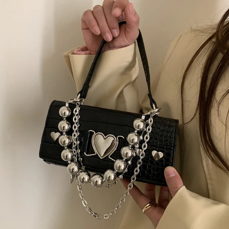 Crocodile Pattern Shoulder Bag for Women Girls Retro Chains Crossbody Handbag