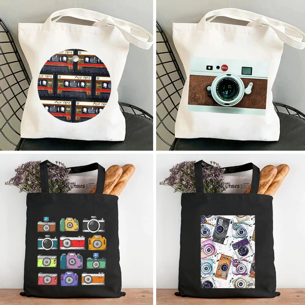 Vintage Mix Cassette Tape Cutting Board Camera Women's Handbag