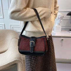 Retro Contrast Small PU Leather Underarm Bag for Women