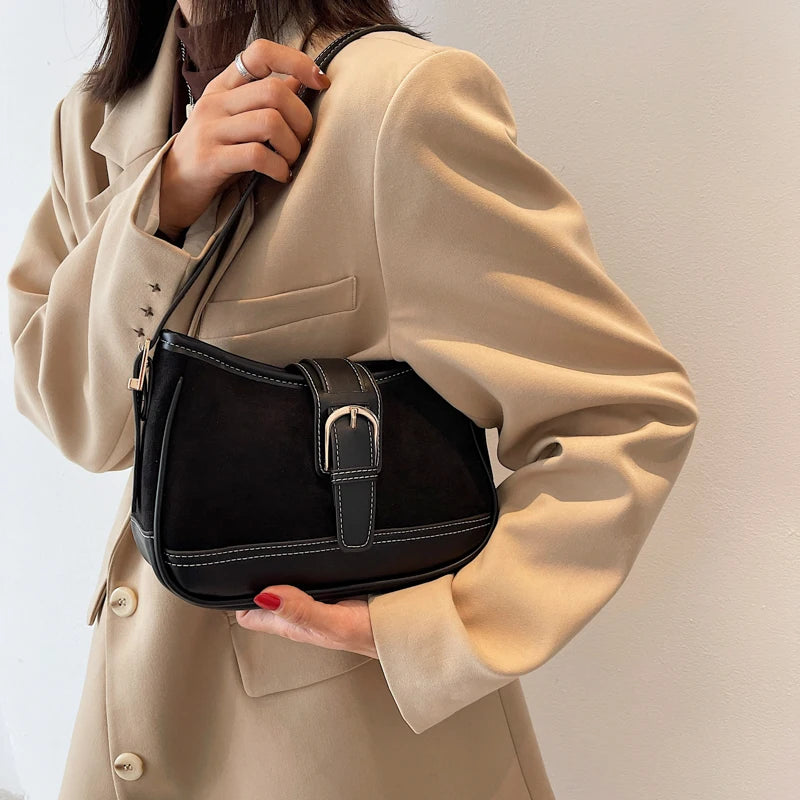 Retro Contrast Small PU Leather Underarm Bag for Women