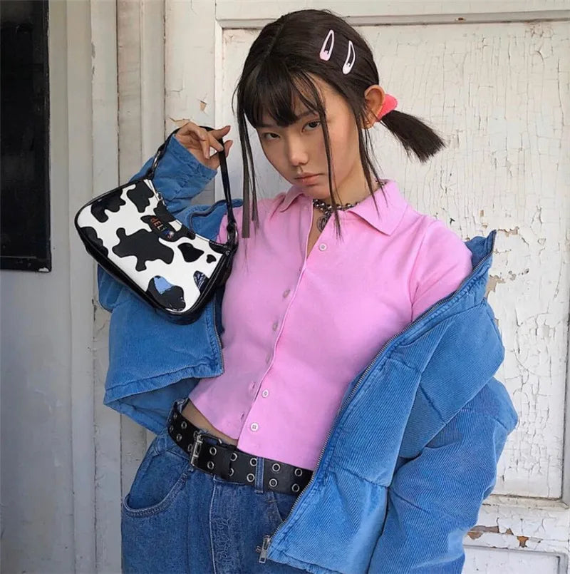 Retro Cow Pattern Women Messenger Handbags PU Leather Shoulder Bags
