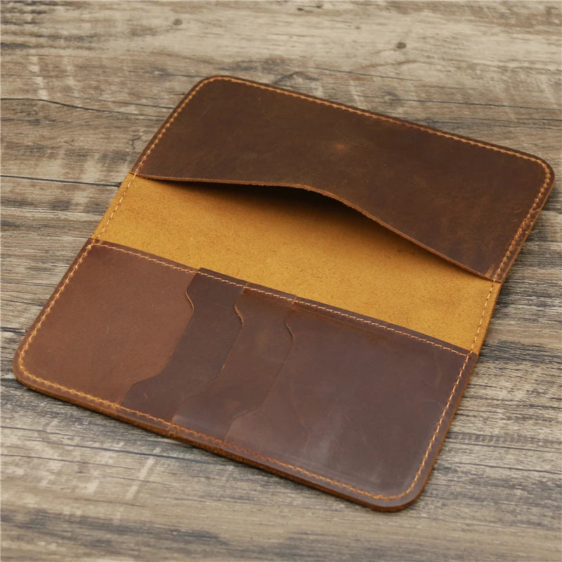 Retro Crazy Horse Leather Men's Wallet Large Capacity Clutch Long Wallet