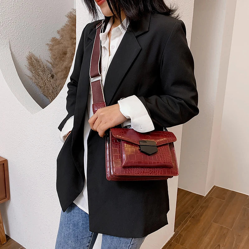 Crocodile Leather Striped Messenger HandBags