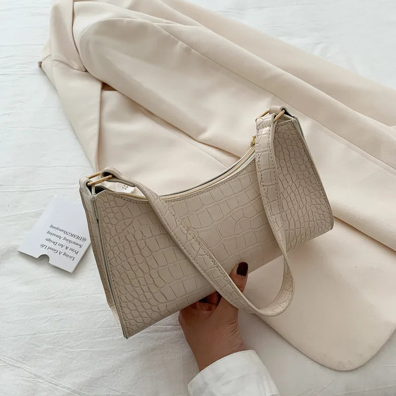 Retro Crocodile Pattern Shoulder Bag For Women PU Leather Armpit Bag