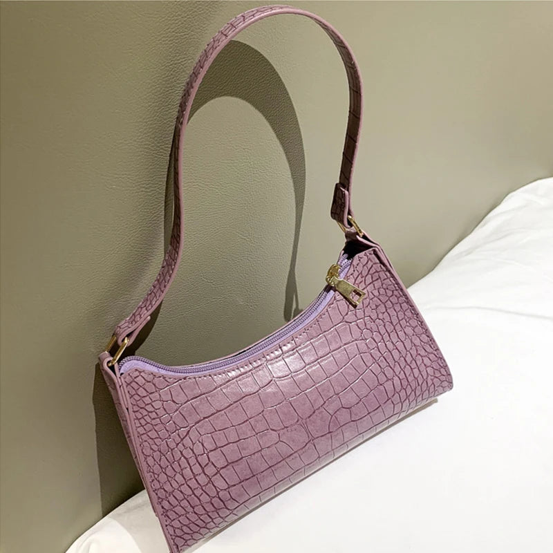 Retro Crocodile Pattern Shoulder Bag Women Bag PU Leather Armpit Bag