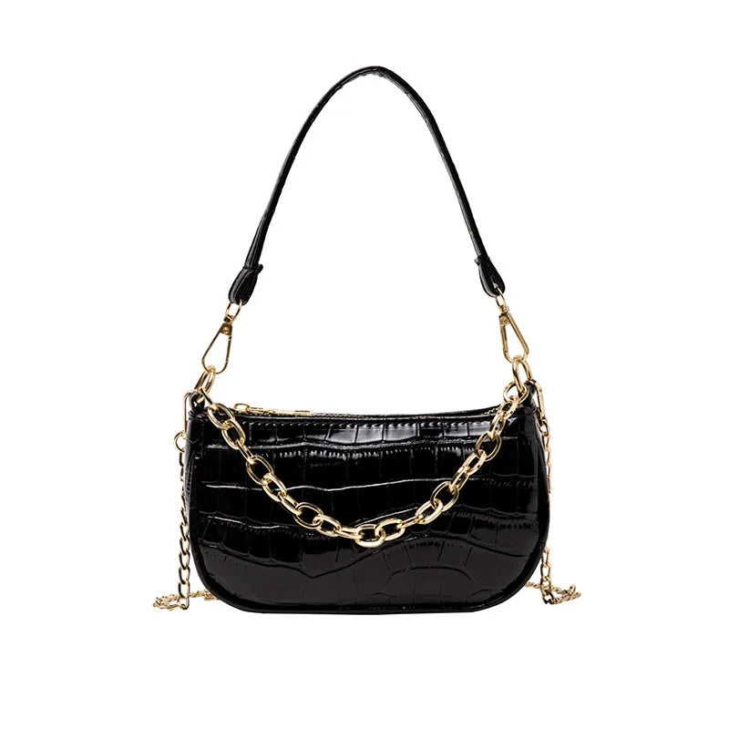 Crocodile Pattern Shoulder Bag Retro Style PU Leather Crossbody Square Bag
