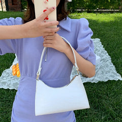 Retro Crocodile Pattern Underarm Bag Women Casual Solid PU Leather Shoulder Bag