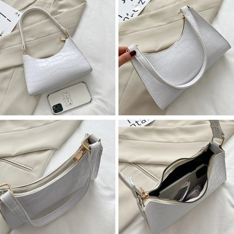 Retro Crocodile Pattern Underarm Bag Women Casual Solid PU Leather Shoulder Bag