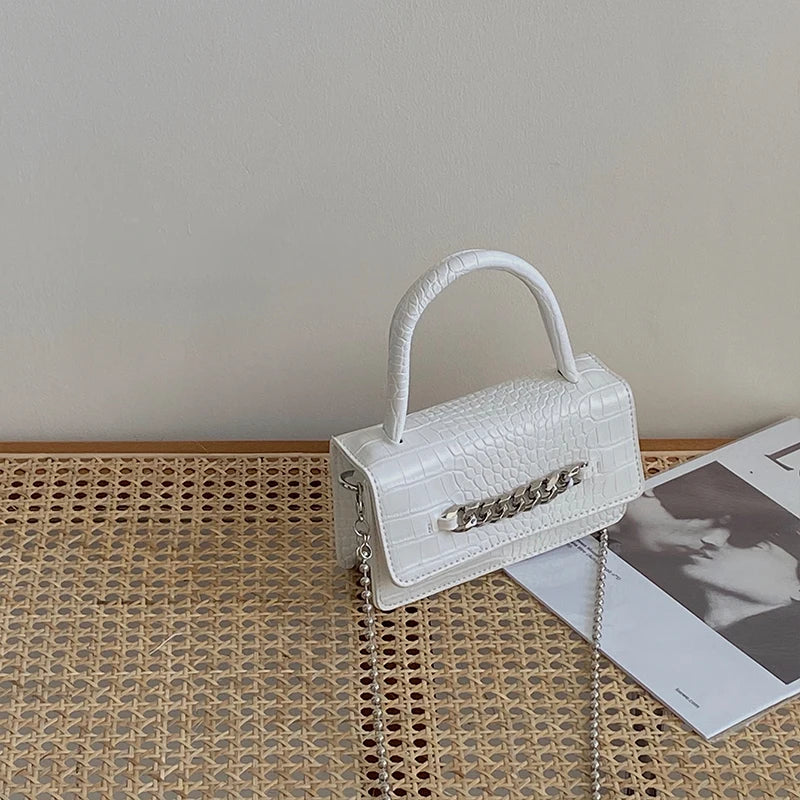 Vintage Crocodile Women Chain Crossbody Bag Small Square Shoulder Mini Tote