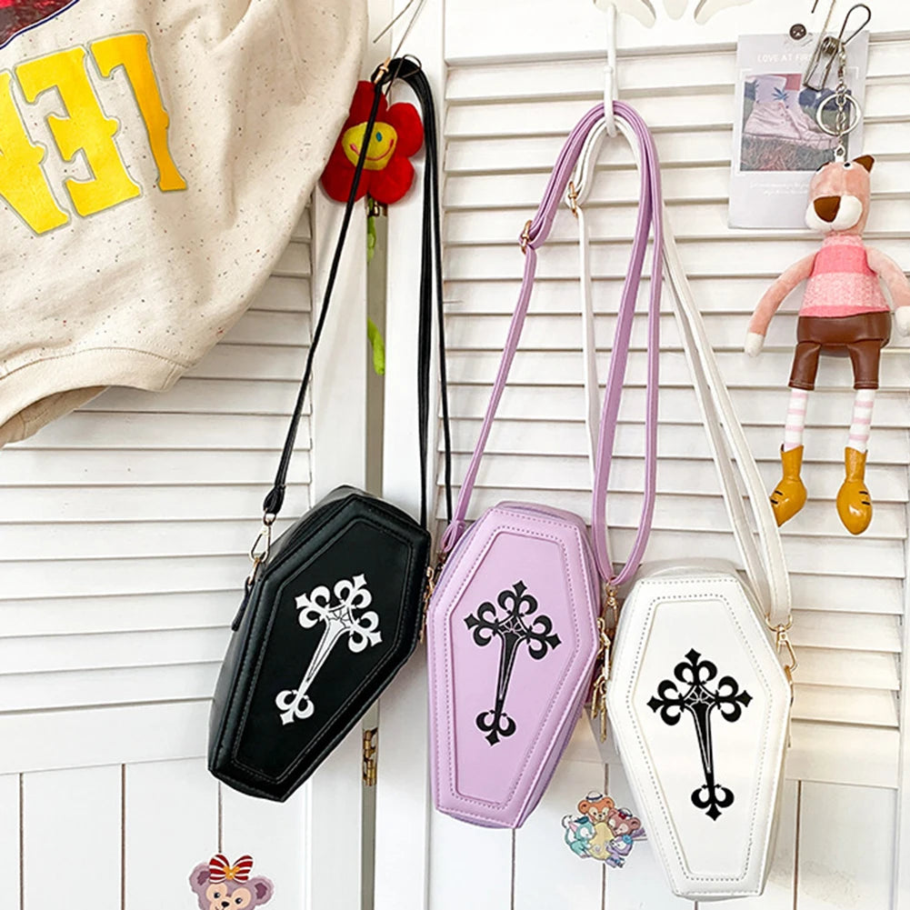 Coffin Shape Gothic Messenger Bag for Halloween Party