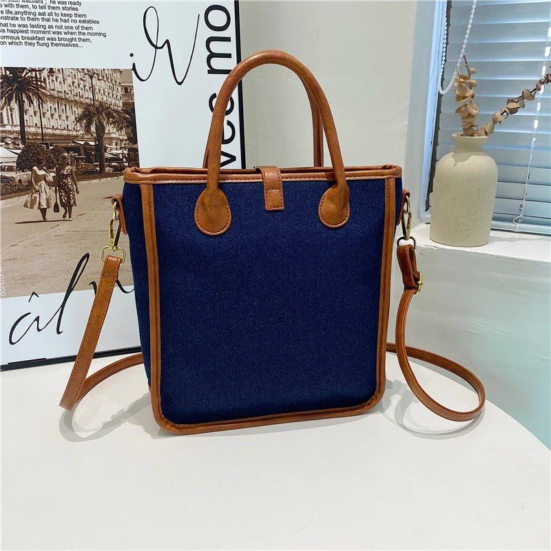 Patchwork Women Bag Denim & PU Leather Crossbody