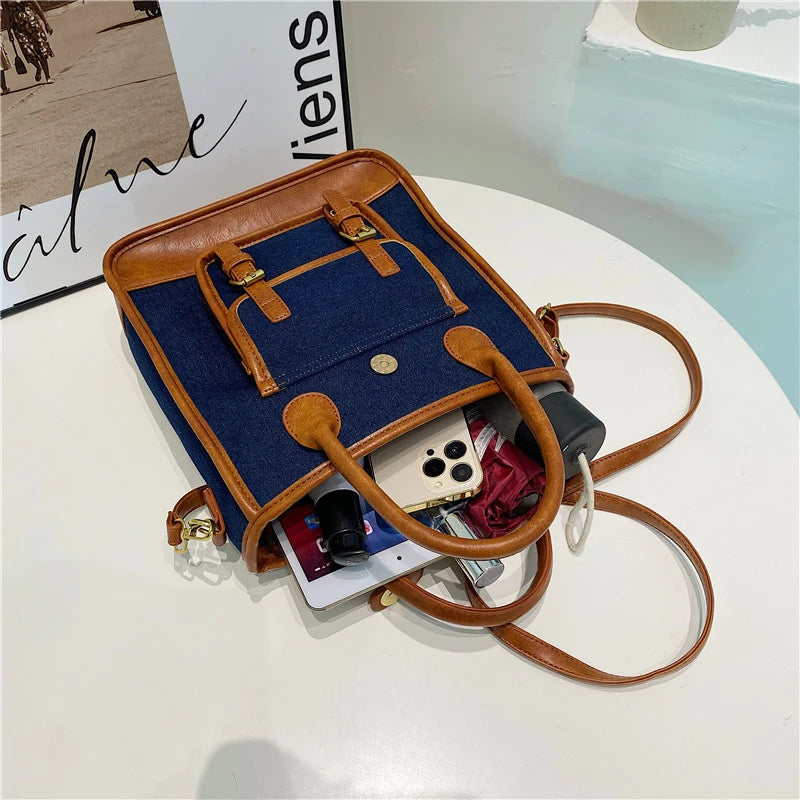 Patchwork Women Bag Denim & PU Leather Crossbody