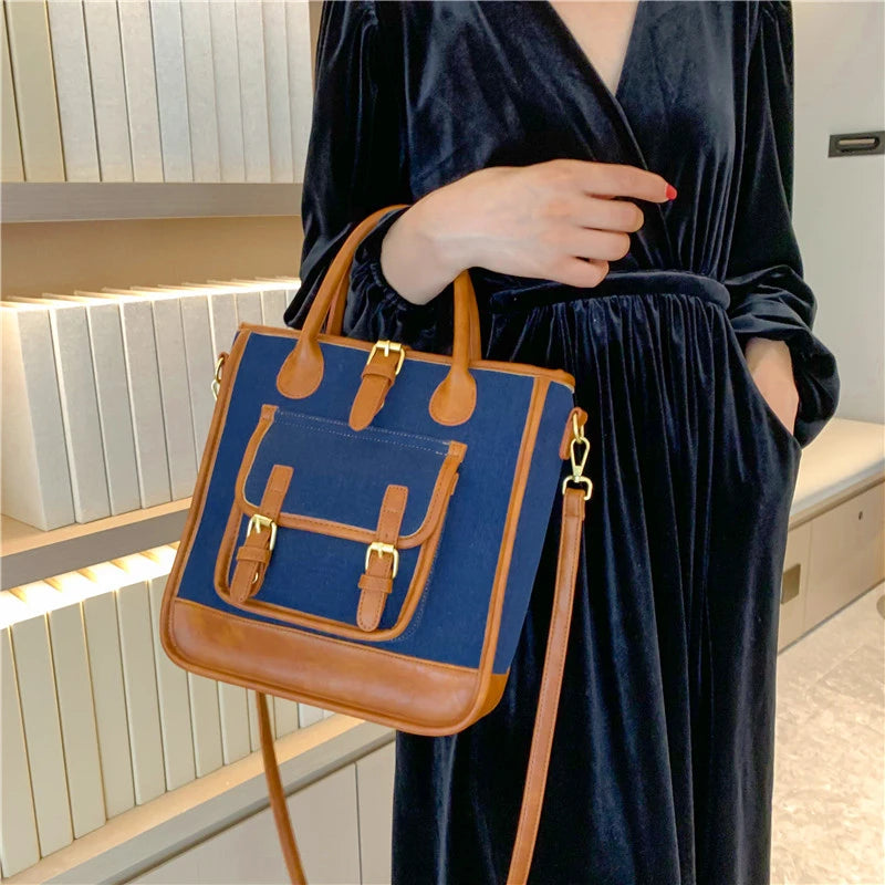 Patchwork Women Bag Denim & PU Leather Crossbody